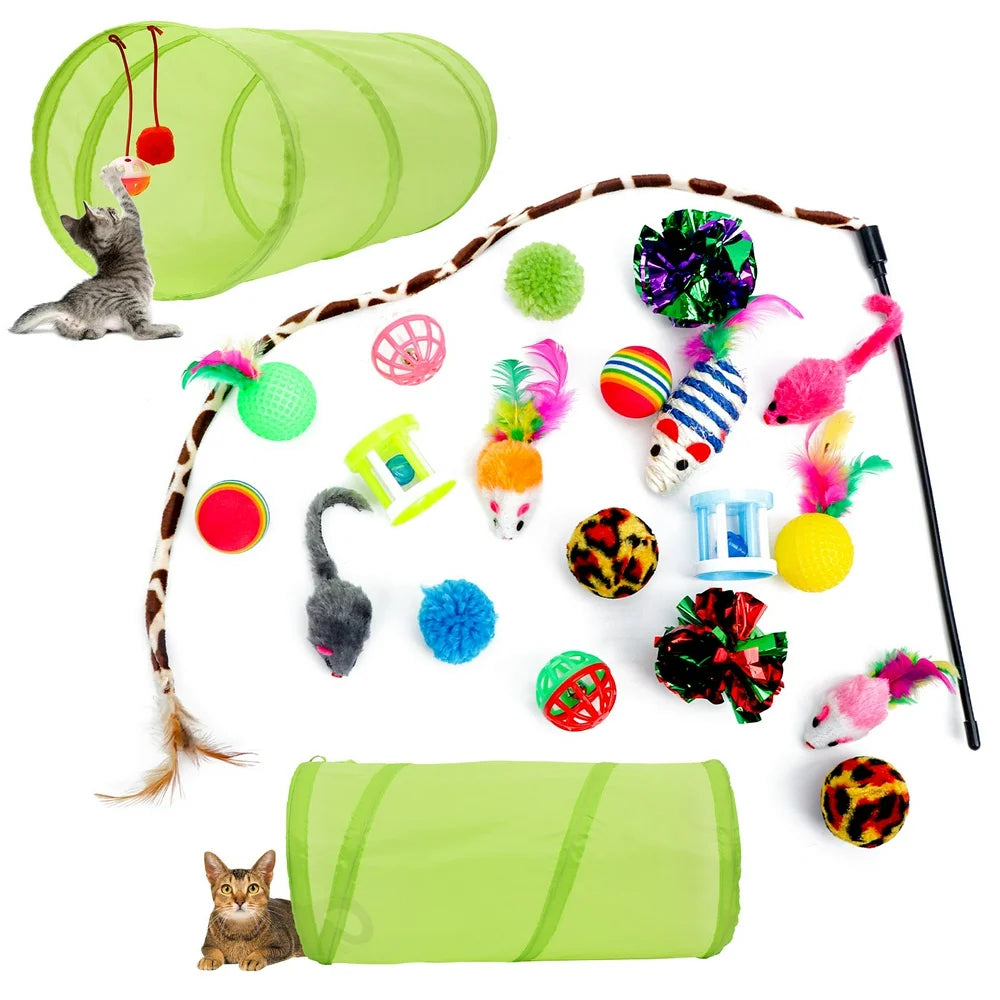 21 Pcs Cat Toys Assortments, Tunnel,  Interactive Cat Teaser,  Fluffy Mouse Crinkle Balls for Cat