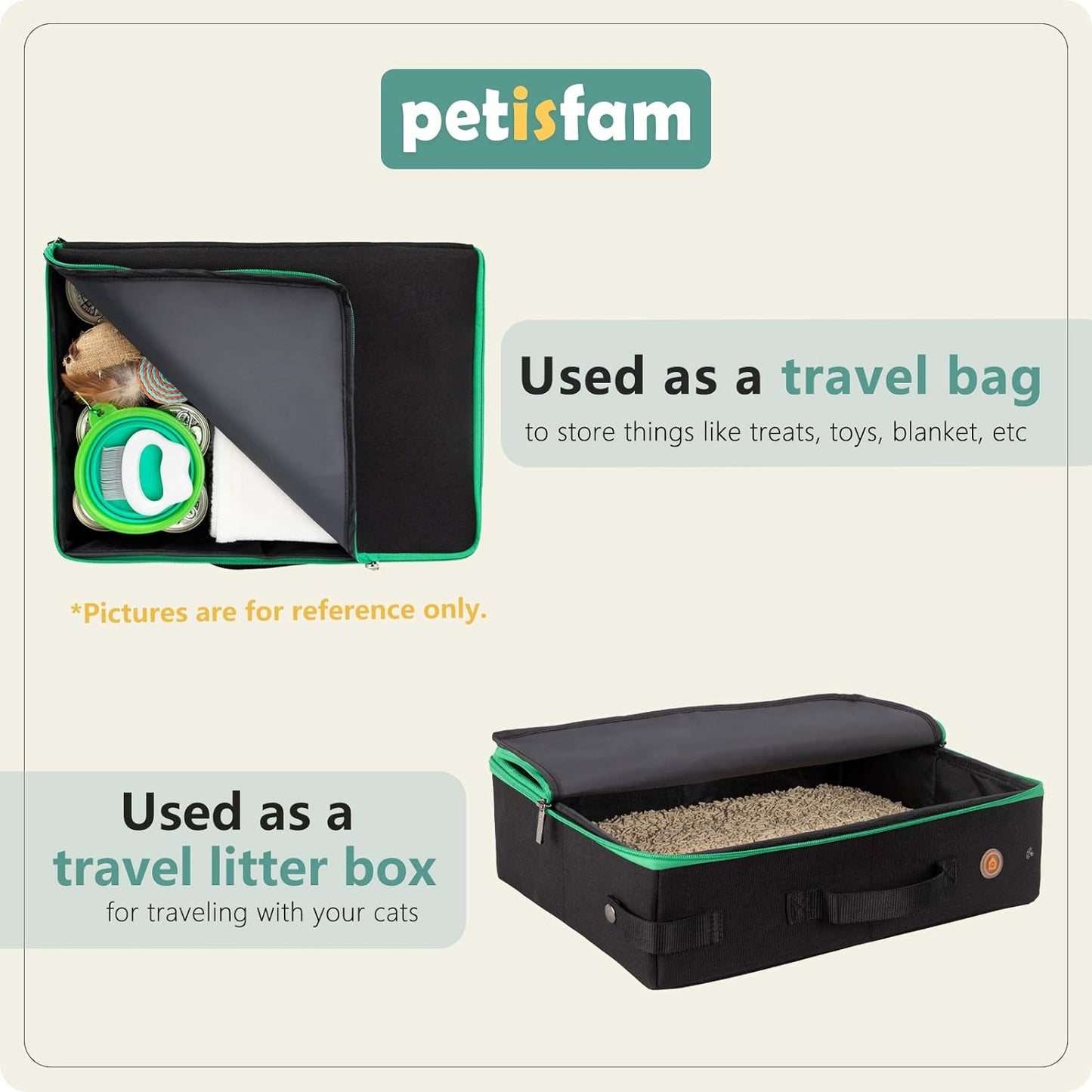 Portable Cat Travel Litter Box with Zipped Lid, No Leakage, No Smell, Easy to Carry, Easy to Use in Hotels and Car