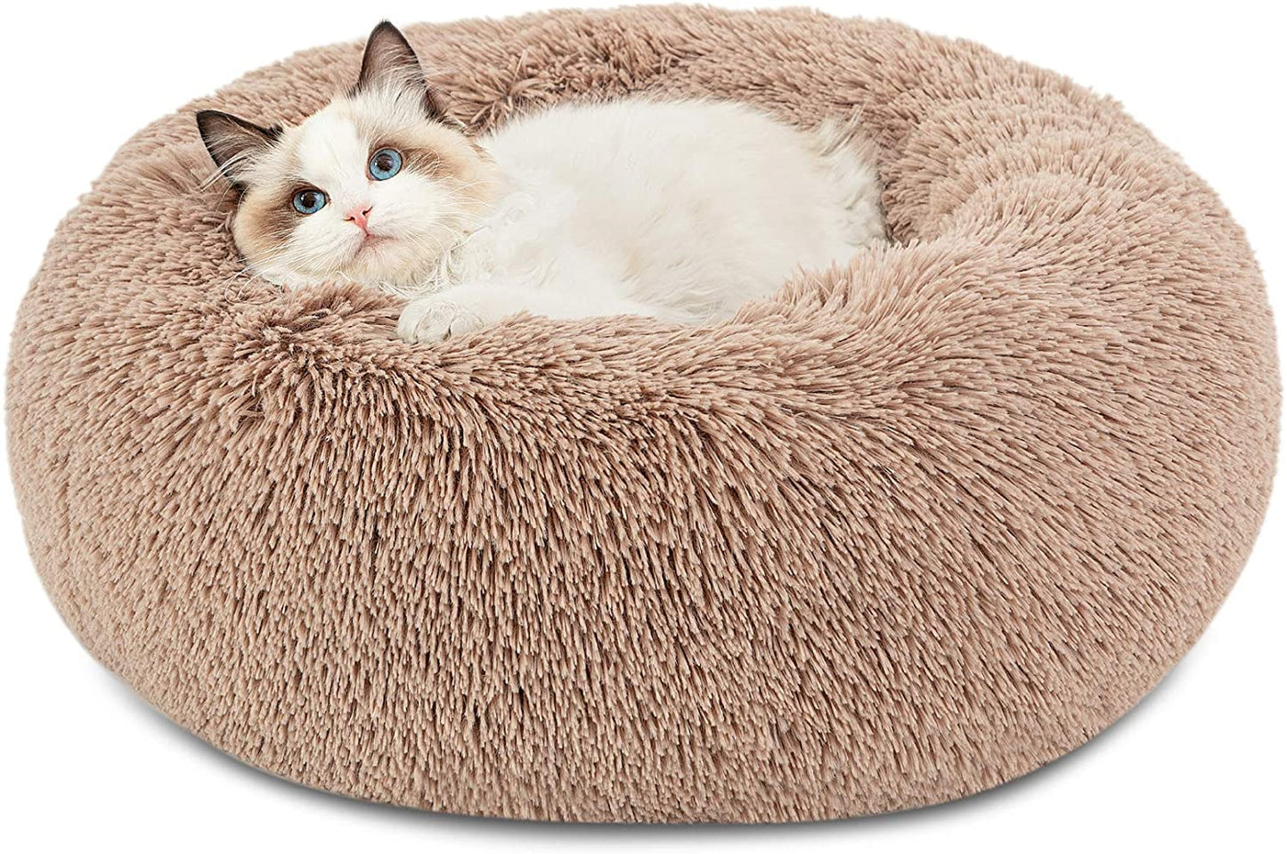 Calming Cat Beds for Indoor Cats - Small Cat Bed Washable 20 Inches, Anti-Slip round Fluffy Plush Faux Fur Pet Bed, Fits up to 15 Lbs Pets