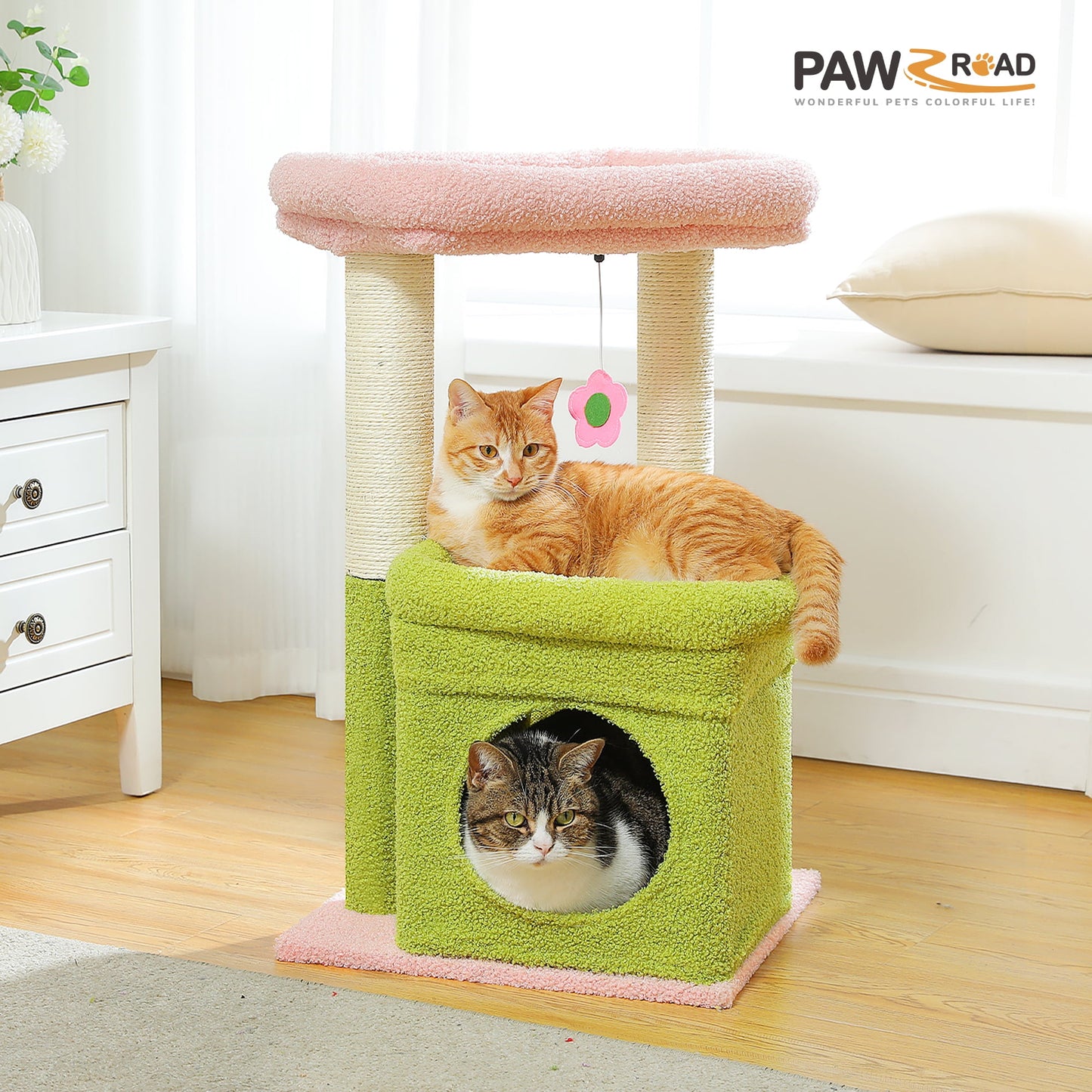 Cat Tree Condo 27" Cat Tower with Large Top Perch and Scratching Posts for Kittens and Medium Cats