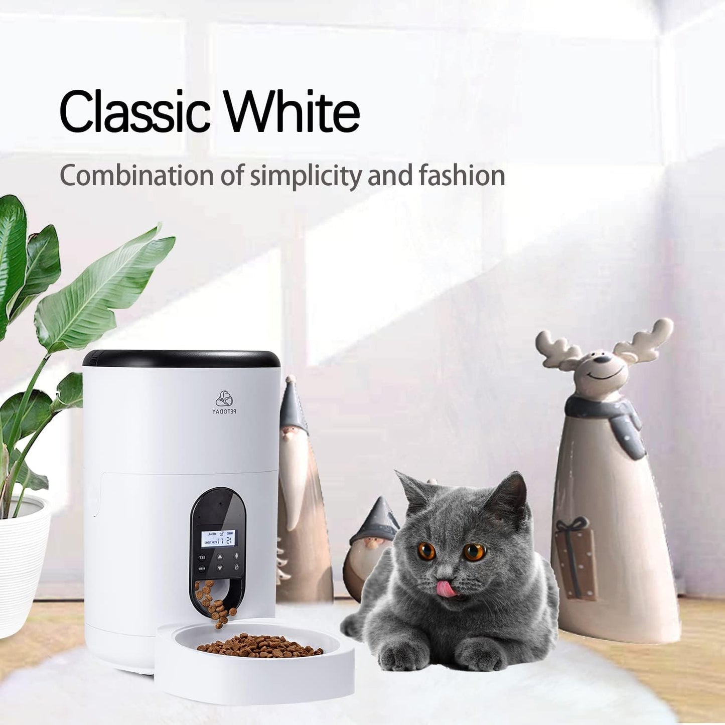 Automatic Pet Feeder for Cats, Time Feeder Dry Food Dispenser, Portions Control 1-4 Meals per Day &10S Voice Recorder (4L-White)