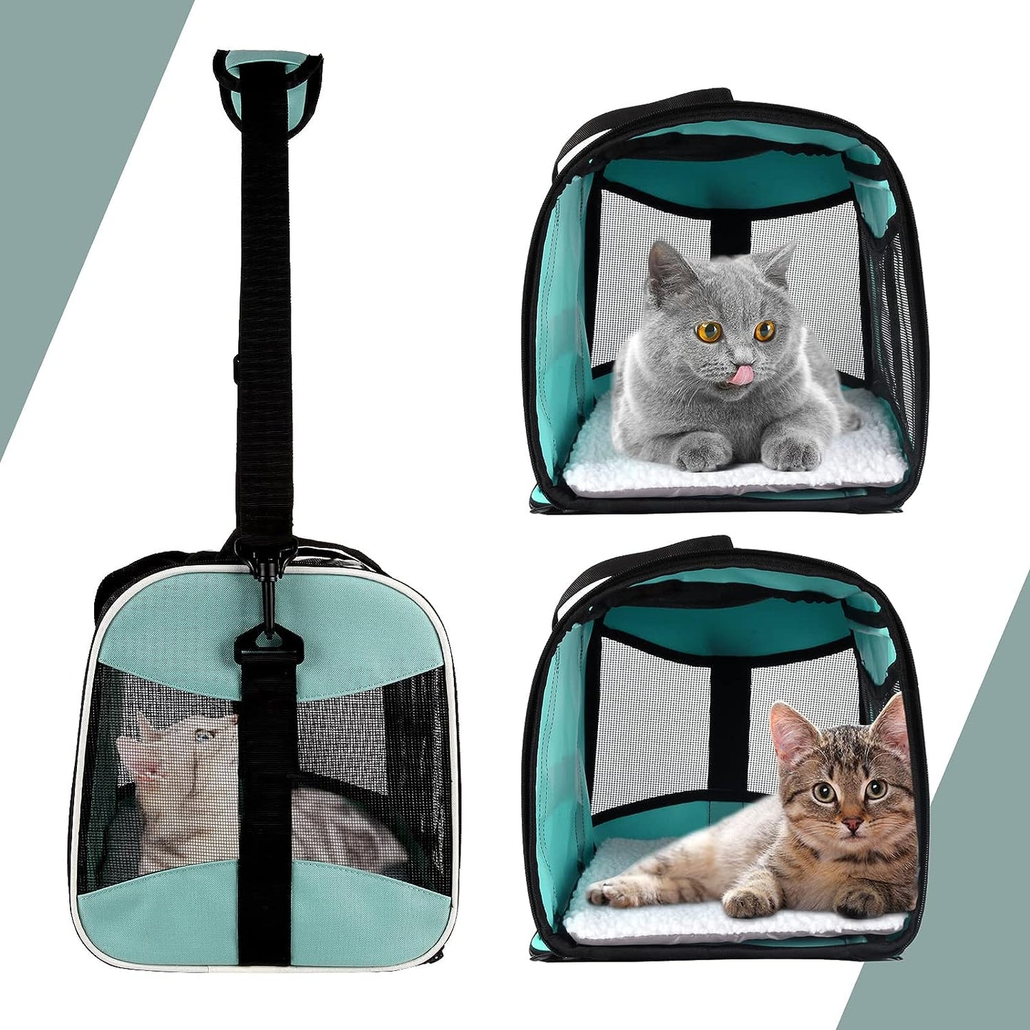 Cat Carrying Case - Pet Carrier Airline Approved, Protable and Breathable Pet Travel Carrier Removable Fleece Pad, Collapsible Cat Carrier 