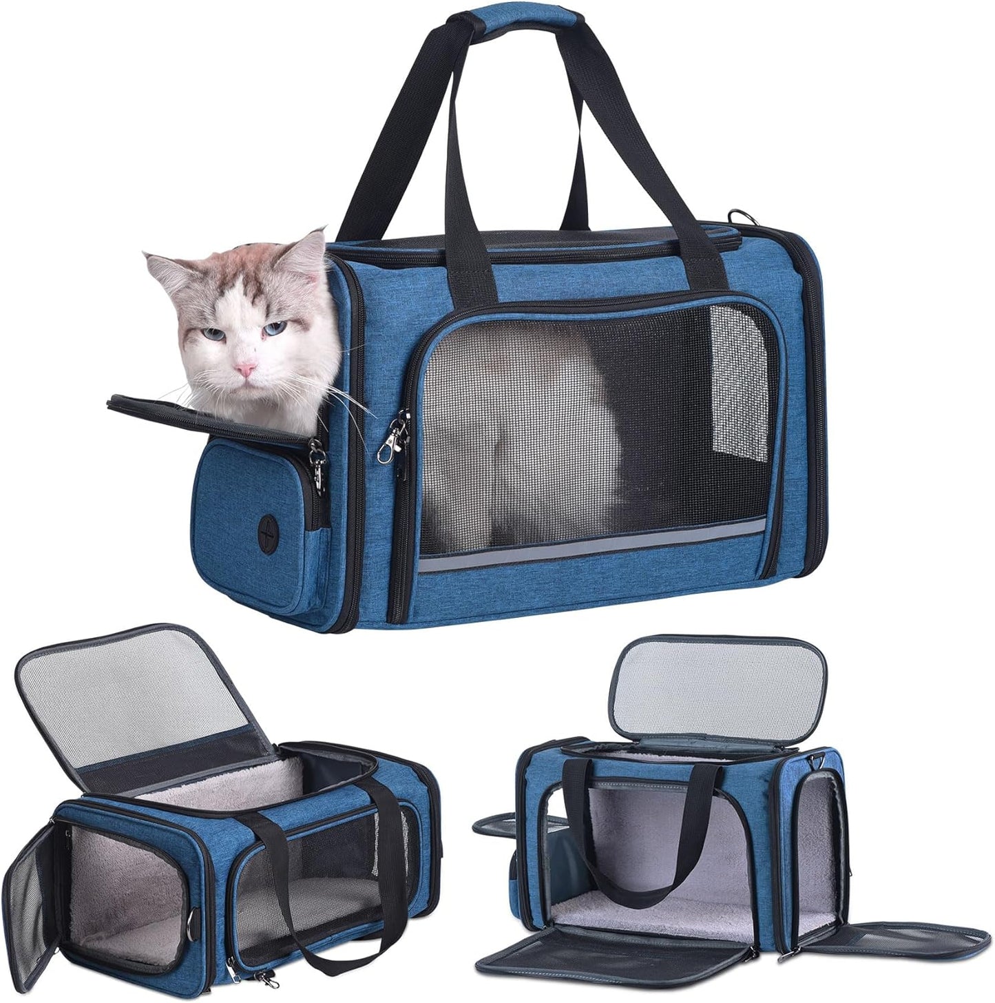 Cat Carrier Pet Travel Carrier by Airplane Approved under Seat, TSA Airline Approved Soft-Sided Carrier Bag for Cat,17.5 X 8.5 X 11 Inches (Blue)