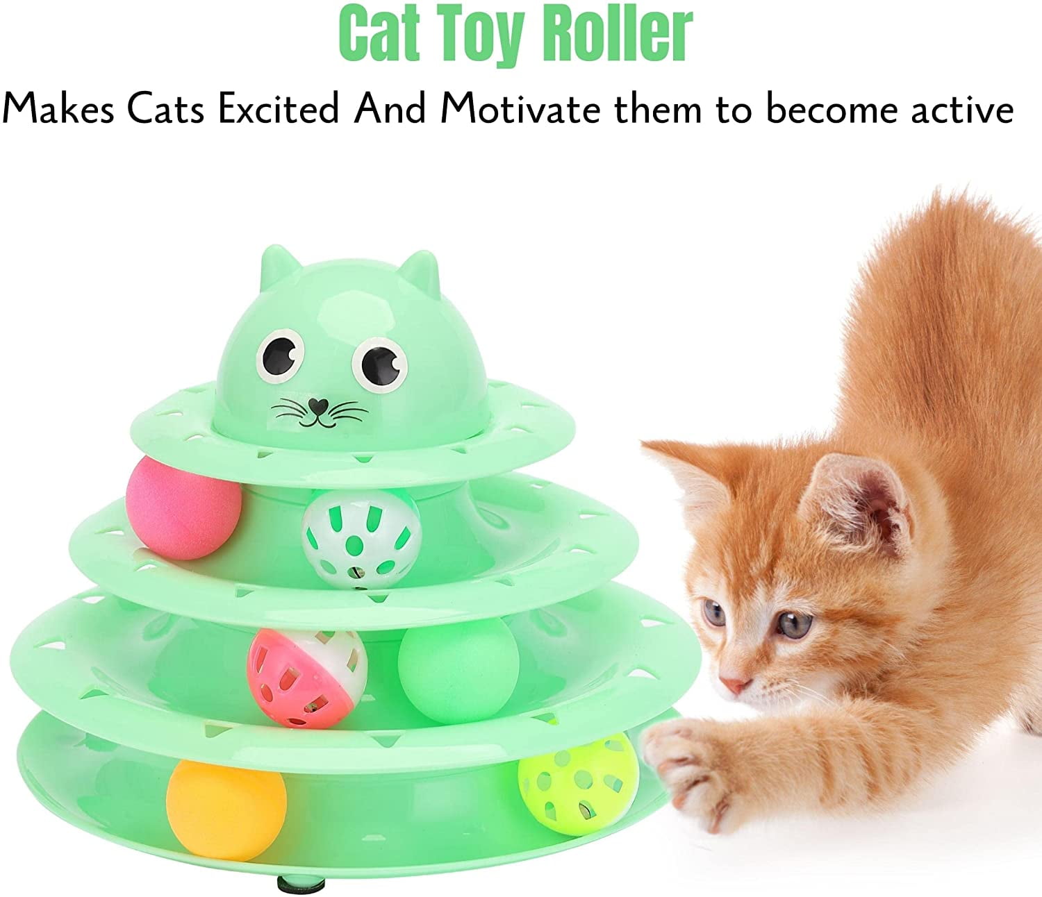 Cat Toy Roller, 3-Level with Six Colorful Balls, Kitten Toys for Indoor Cats