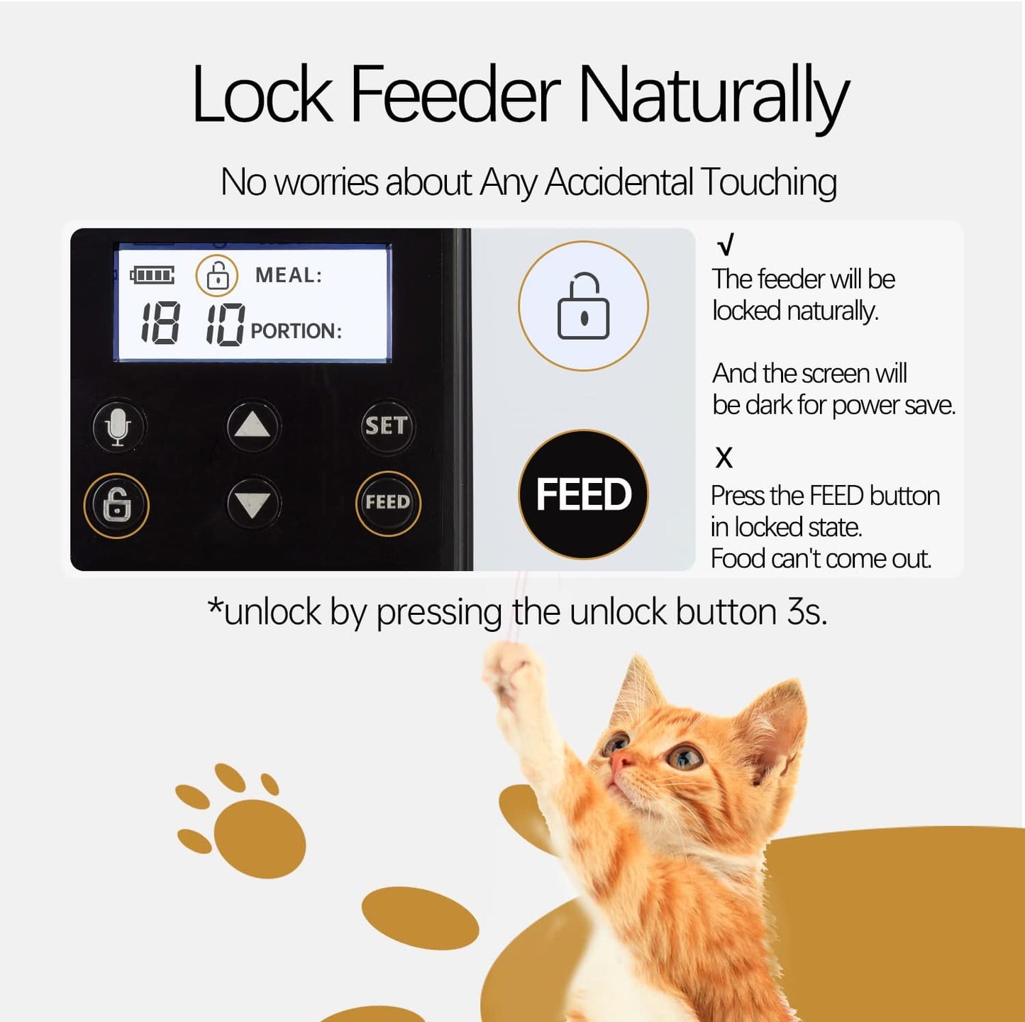 Automatic Pet Feeder for Cats, Time Feeder Dry Food Dispenser, Portions Control 1-4 Meals per Day &10S Voice Recorder (4L-White)