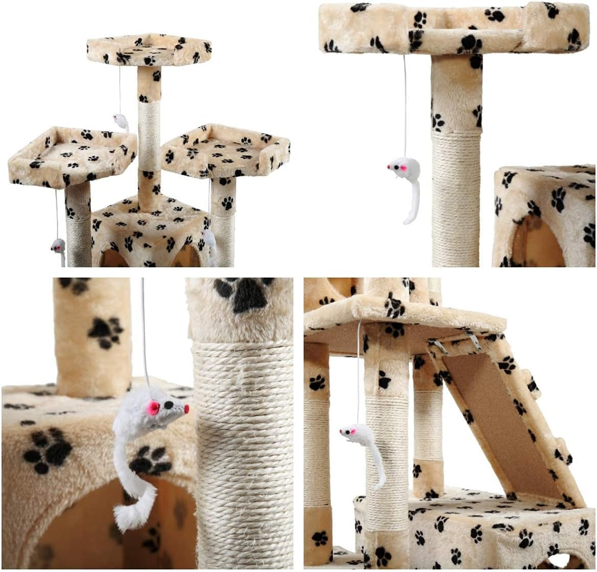 67” Tall Cat Trees and Towers with Scratching Posts, Condos,  Hammock Resting Perch, Indoor Pet Activity Furniture Play House for Large Cats 