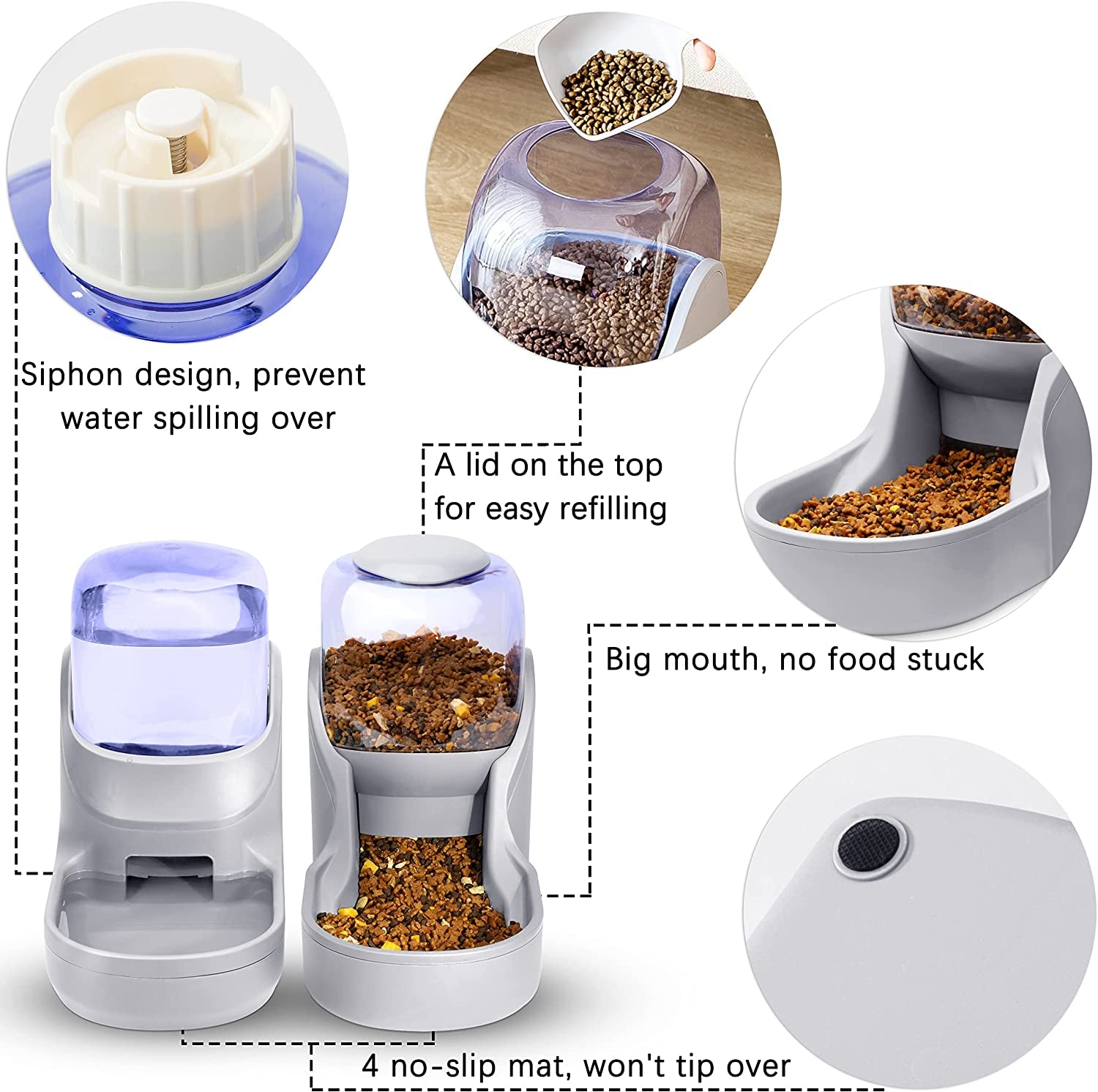 Cats Feeder with Water Dispenser.  Automatic Gravity Big Capacity Pets Feeder.  