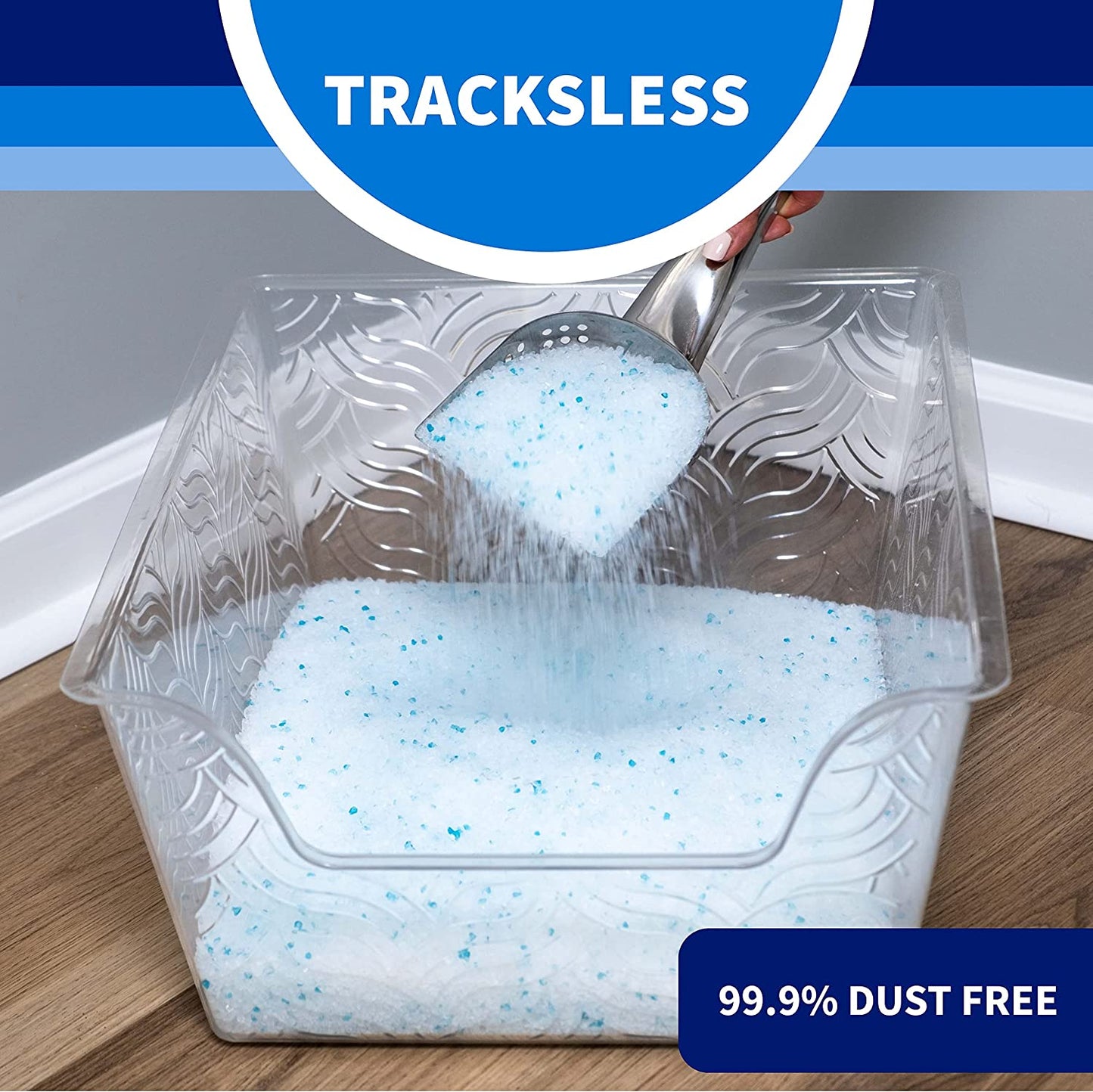 Tracksless Unscented Non-Clumping Crystal Cat Litter with Odorbond, 7 Lb, White, Clear and Blue Crystals