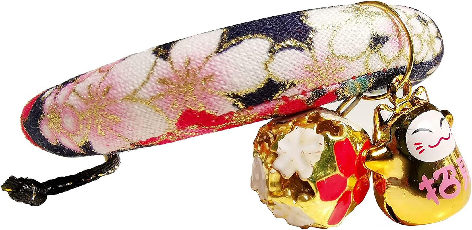 Male Cat Collar with Bells, Breakaway Cat Collar with Flower Print, Japanese Chirimen Kimono Kitten Collars