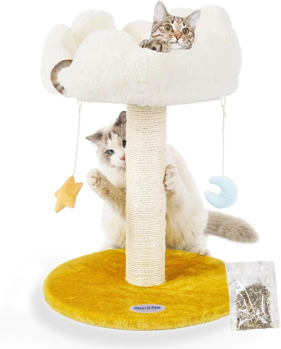 Cloud Cat Scratching Post with Bed, Cat Tree Tower for Indoor Cats, Natural Sisal Cat Scratcher with Soft Perch for Kitten & Adult Cats, Small Cat Tower with Toys, Cat Activity Tree