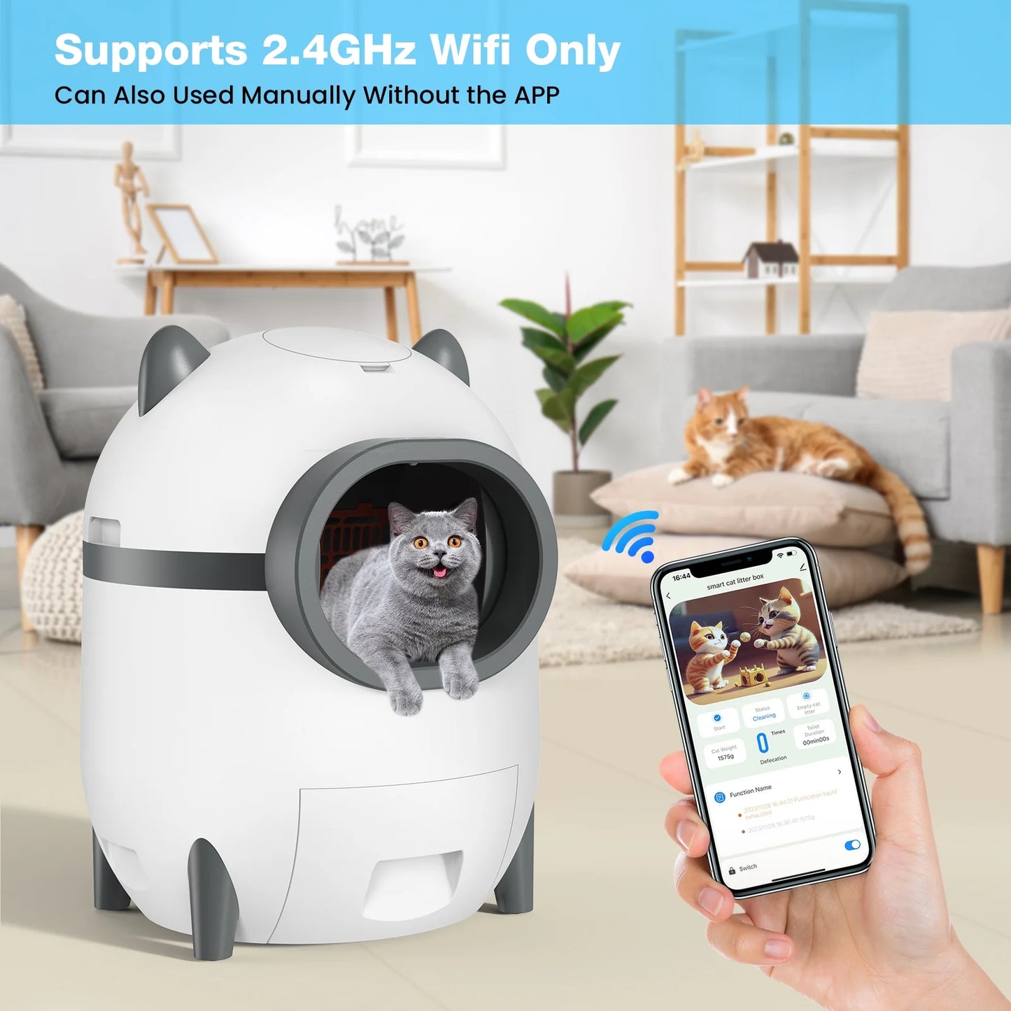 Self Cleaning Cat Litter Box, Automatic Odor Removal Cat Litter Box with APP Control & Cleaning Kit for Multiple Cats