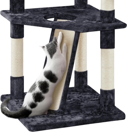 79 in Cat Tree Tower, Multilevel Cat Trees Plush Covered Cat Tower with 2 Extra Large Condos, Comfy Basket, Sisal Scratching Posts