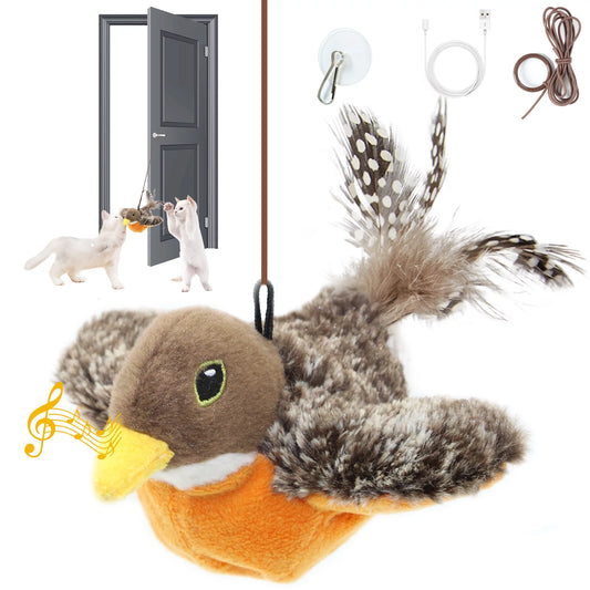 Cat Toys, Interactive Flapping Squeaky Bird , 3 Motion Activated Pattern, USB Rechargeable