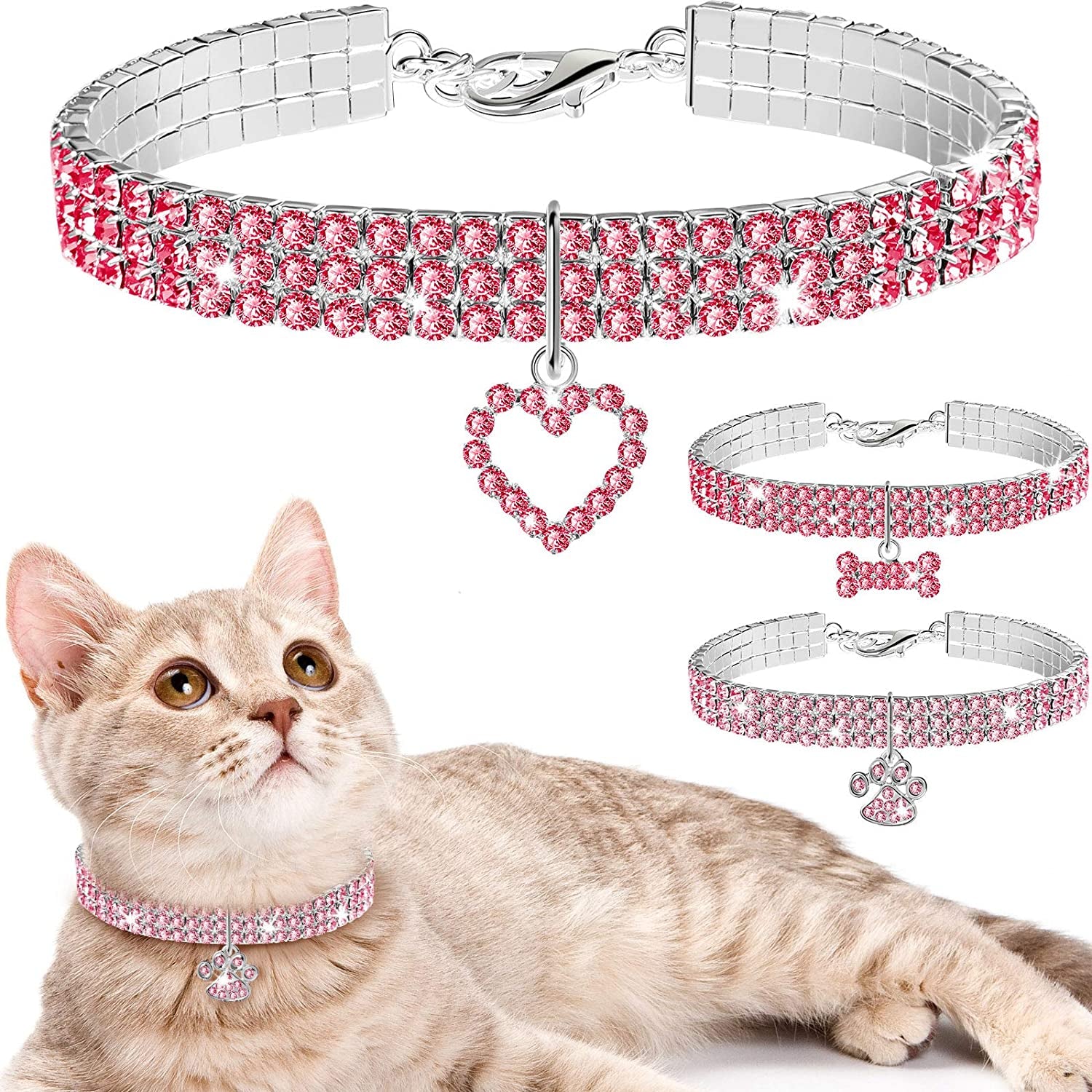 3 Pieces Bling Rhinestones Pet Collars 