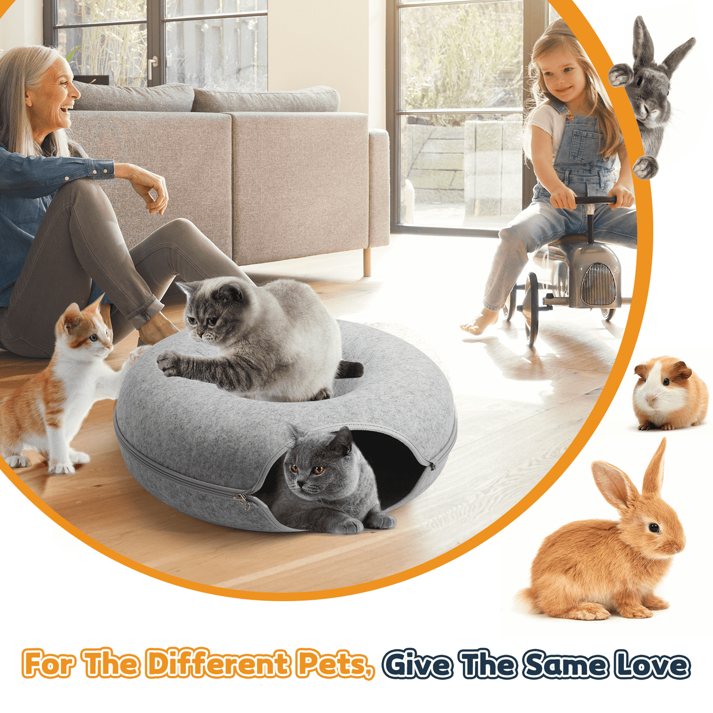 Cat Tunnel Bed,Peekaboo Cat Cave,Detachable Tunnels for Indoor Cats