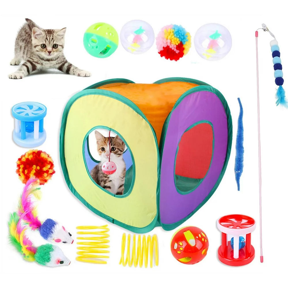 15PCS Cat Toys, Tunnel, Interactive