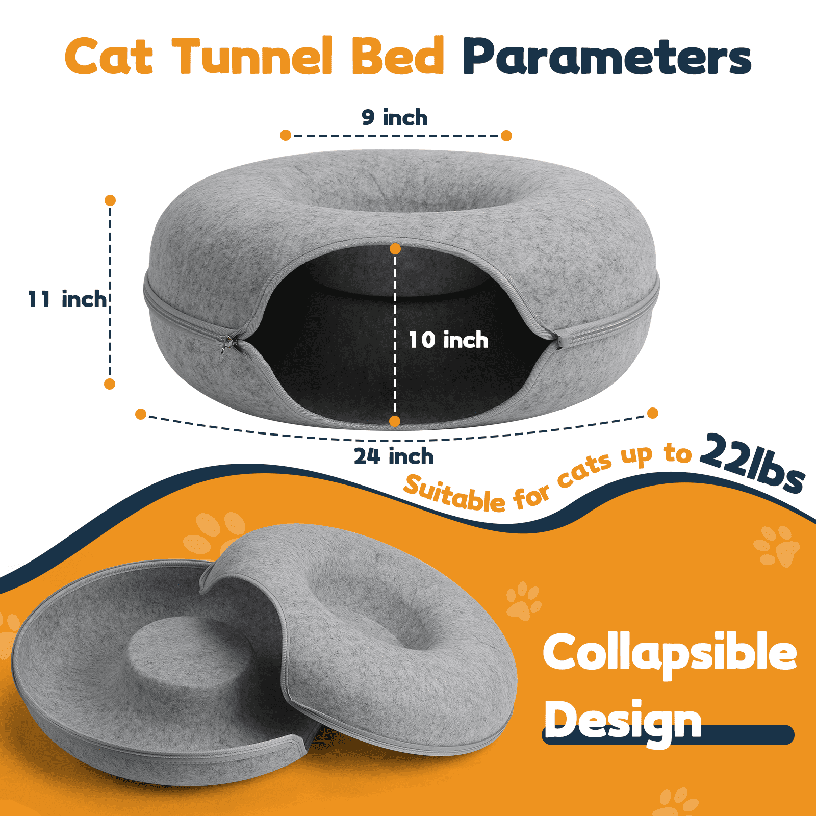 Cat Tunnel Bed,Peekaboo Cat Cave,Detachable Tunnels for Indoor Cats