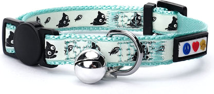 Glow in the Dark Cat Collar with Safety Buckle and Removable Bell 