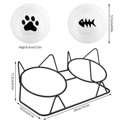 Elevated Cat Bowls, 13 Oz Double Ceramic Pet Bowls with 15 Degree Tilted Raised Stand, anti Vomiting Cat Dish Feeder, Perfect for Cats