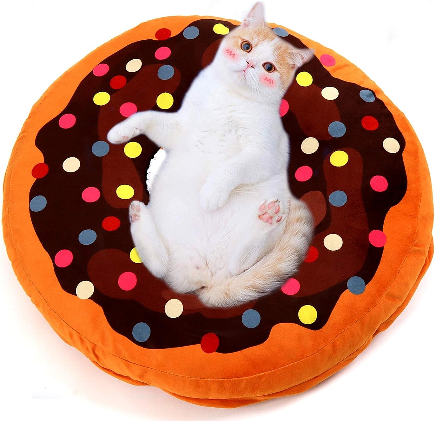 Donut Cat Bed, Plush Orthopedic Foam Mattress,  Pet Bed for Indoor Cats, Machine Washable 