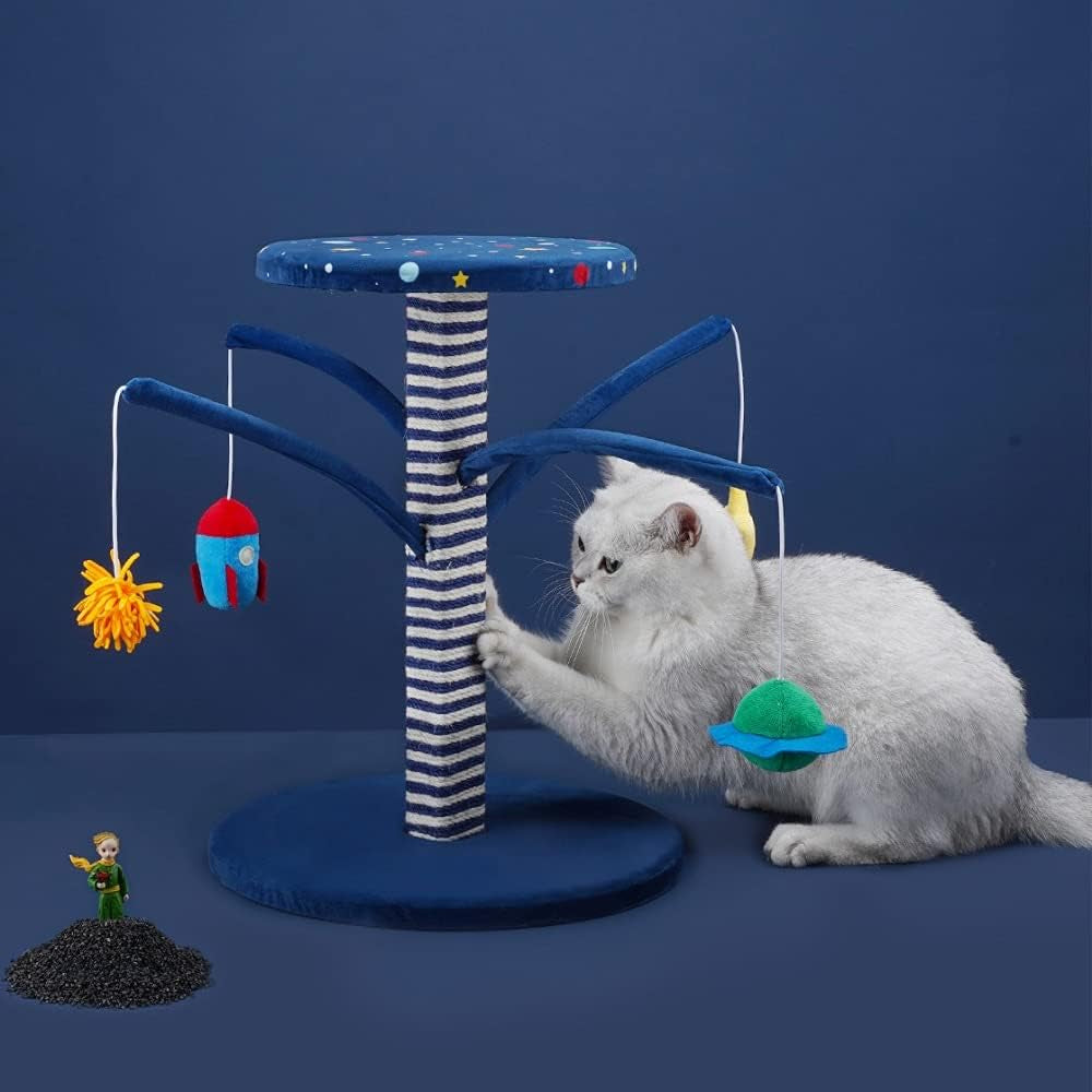 Starry Cat Scratching Post with Space Teaser Toys