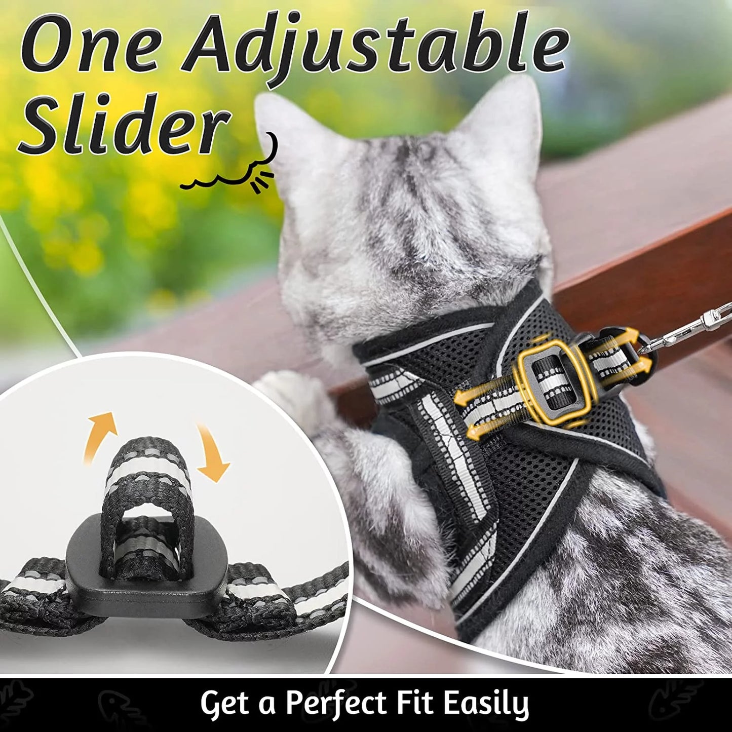 Cat Harness and Leash Set for Walking Escape Proof, Adjustable Soft Kittens Vest with Reflective Strip for Small Cats, Comfortable Outdoor Vest