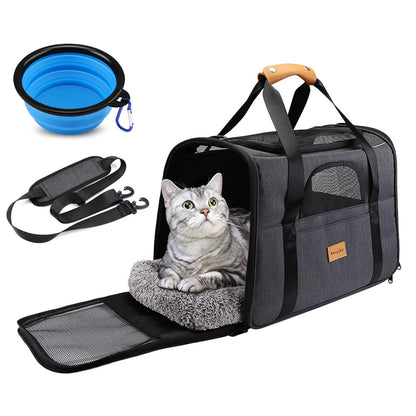 Cat Carrier ® Extra Large Cat Bag with Water Bowl, Soft Sided TSA Airline Approved Pet Carrier up to 20LB