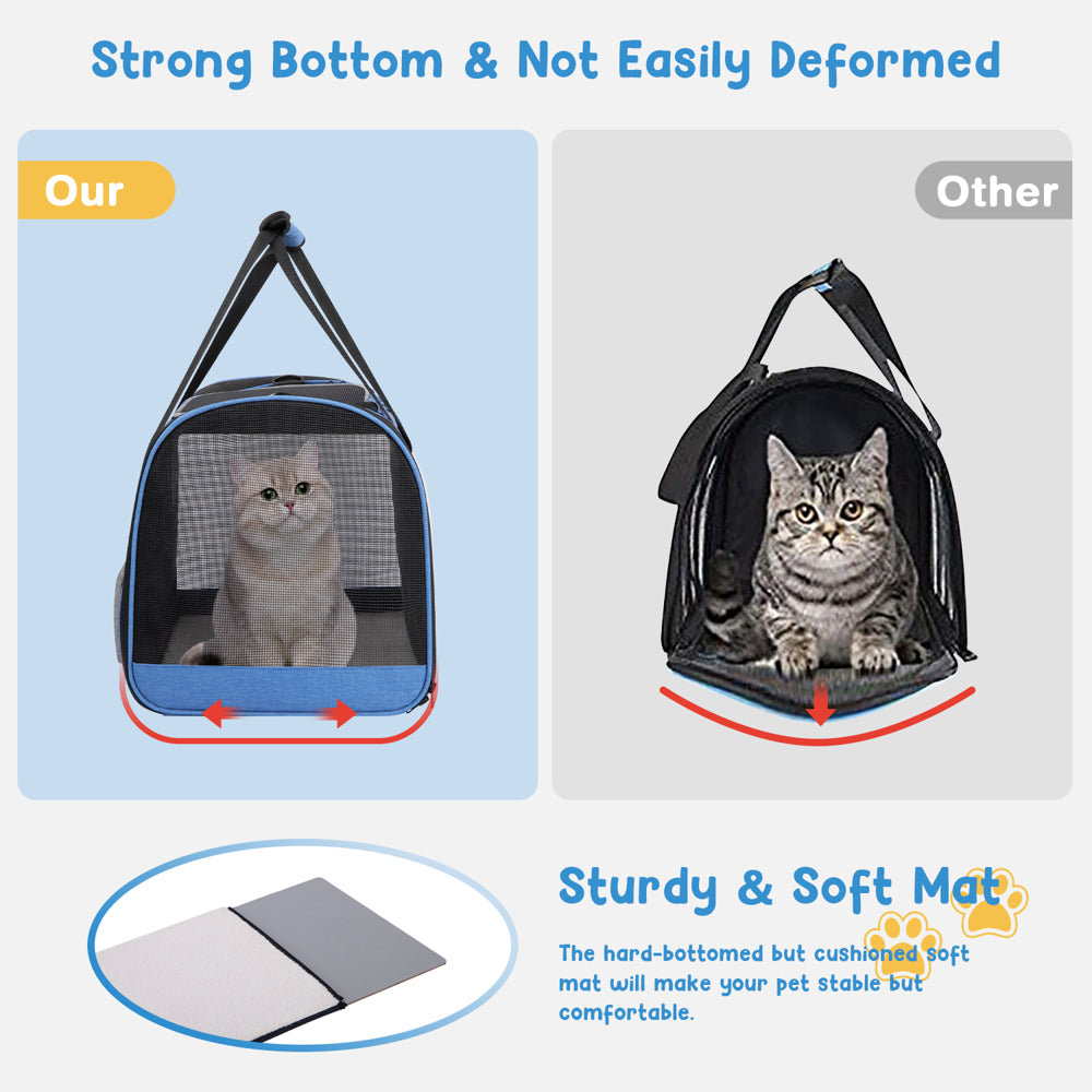 Cat Carrier, Cat Carriers for Large Cats up to 20 Lbs, Airline Approved, Pet Carrier with a Bowl/Side Pocket, Collapsible Soft-Sided Cat Carrier for Small Medium Cats Dogs Outdoor, Travel, Blue