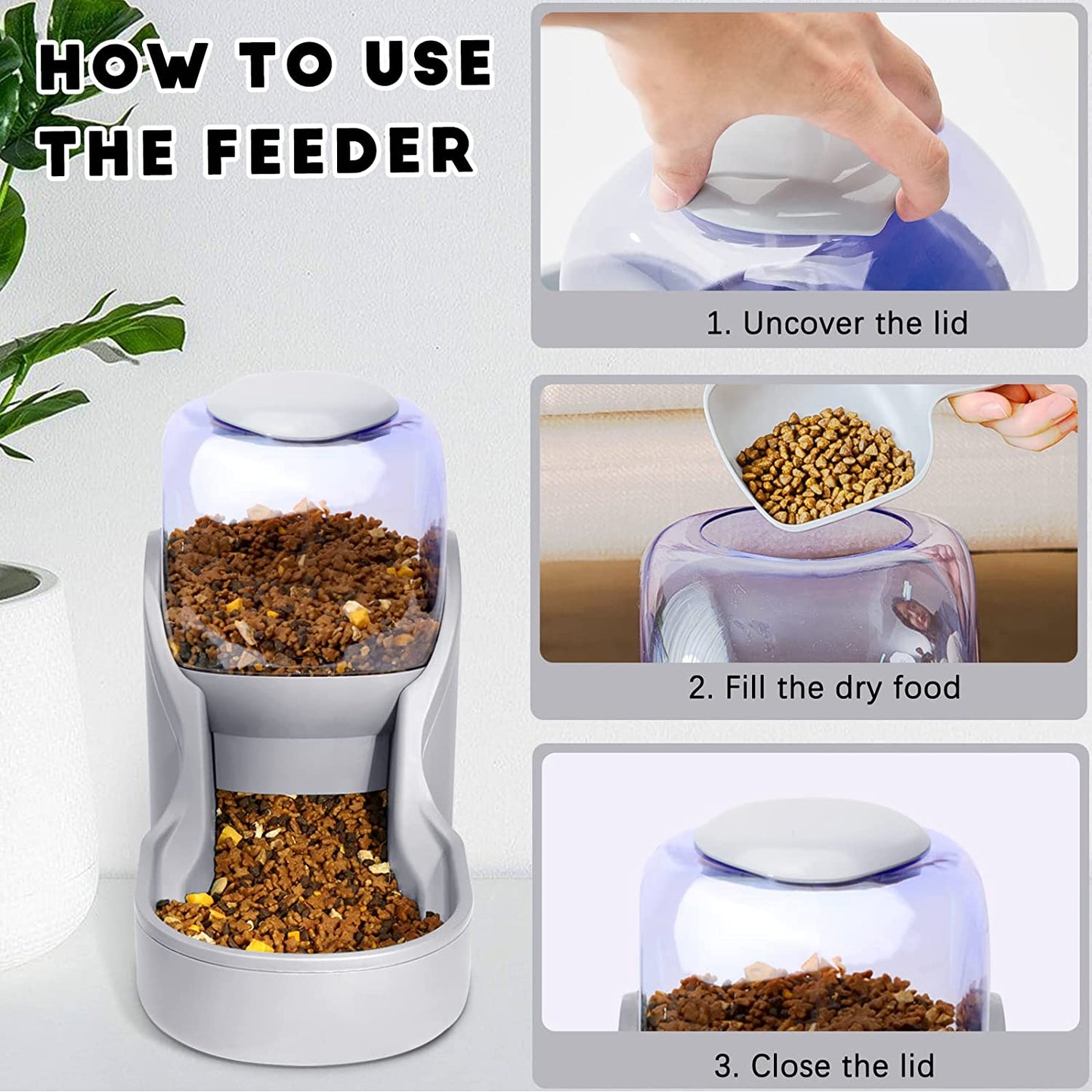 Cats Feeder with Water Dispenser.  Automatic Gravity Big Capacity Pets Feeder.  