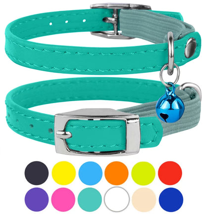 Leather Cat Collar Breakaway Safety Collars Elastic Strap for X Small Cats Kitten with Bell