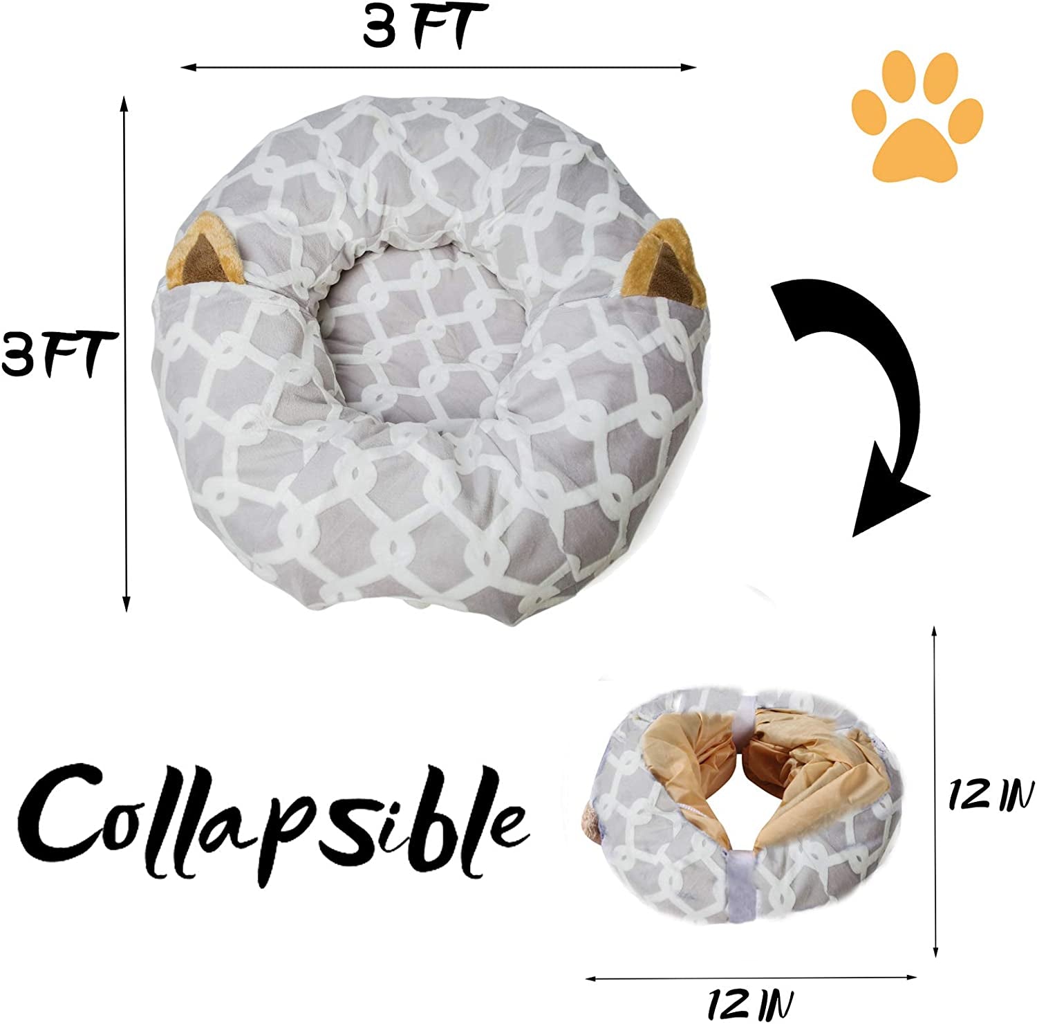 Large Cat Tunnel Bed with Plush Cover,Fluffy Toy Balls, Small Cushion and Flexible Design