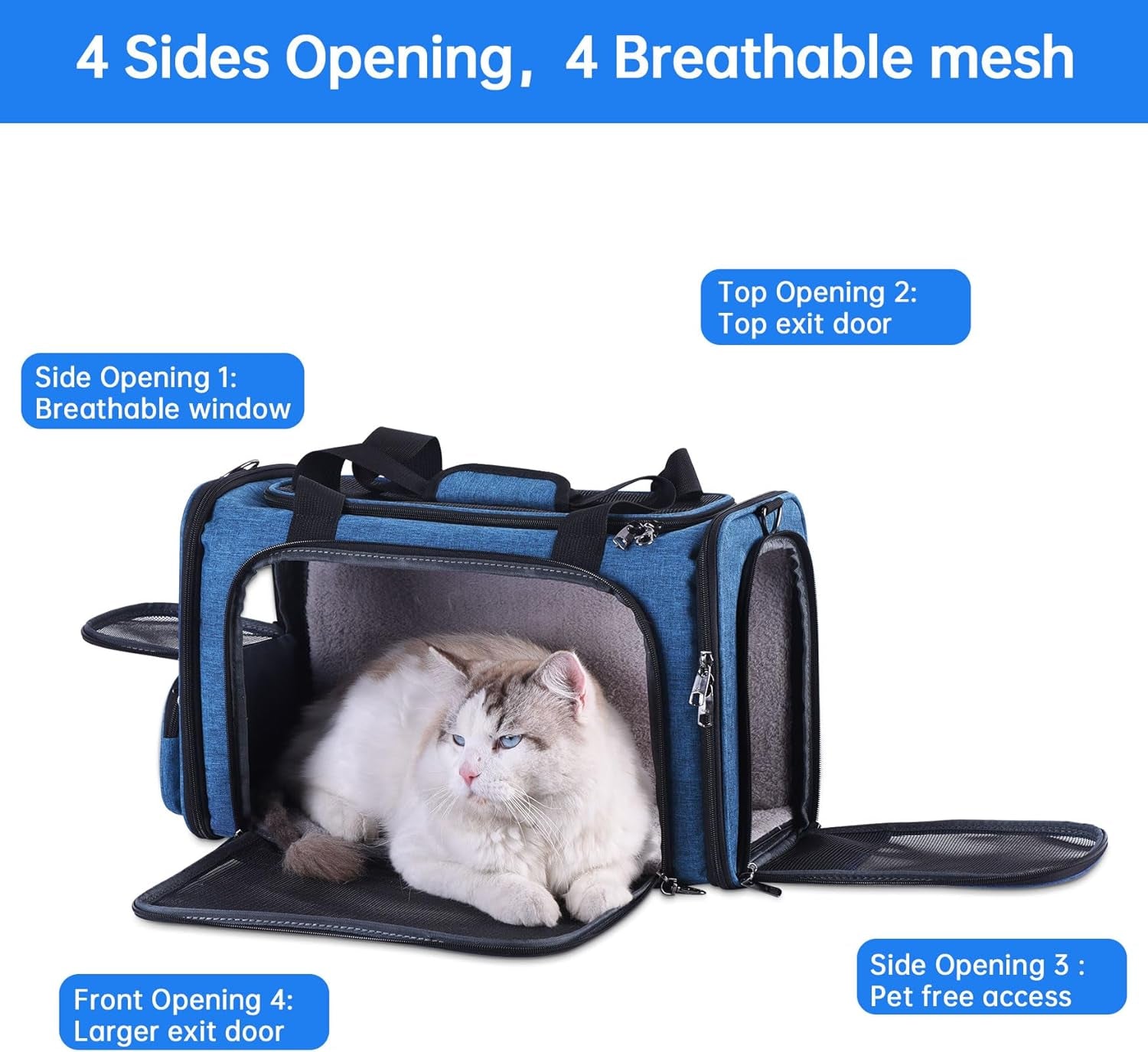 Cat Carrier Pet Travel Carrier by Airplane Approved under Seat, TSA Airline Approved Soft-Sided Carrier Bag for Cat,17.5 X 8.5 X 11 Inches (Blue)