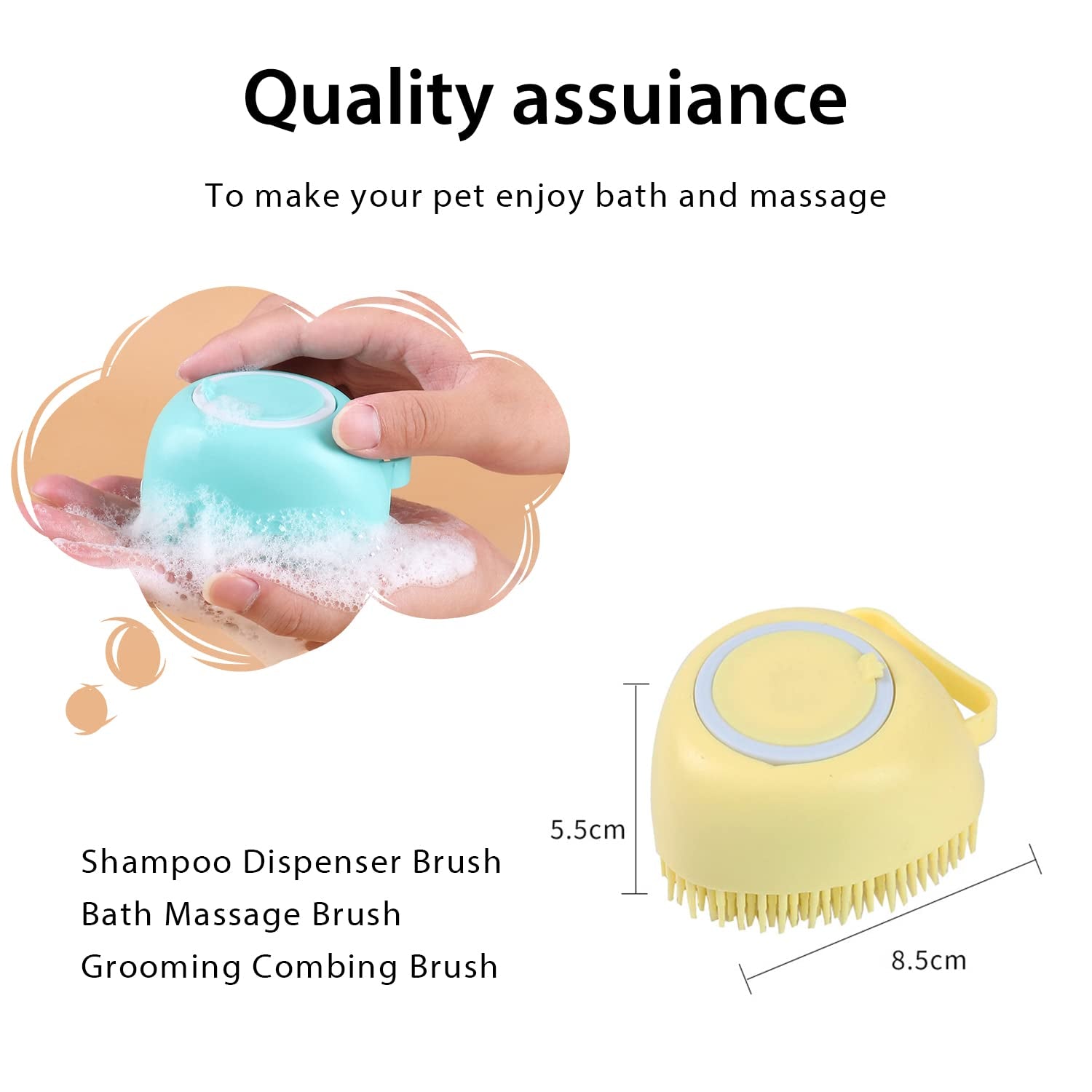 Pet Grooming Bath Massage Brush with Soap and Shampoo Dispenser, Soft Silicone Bristle 