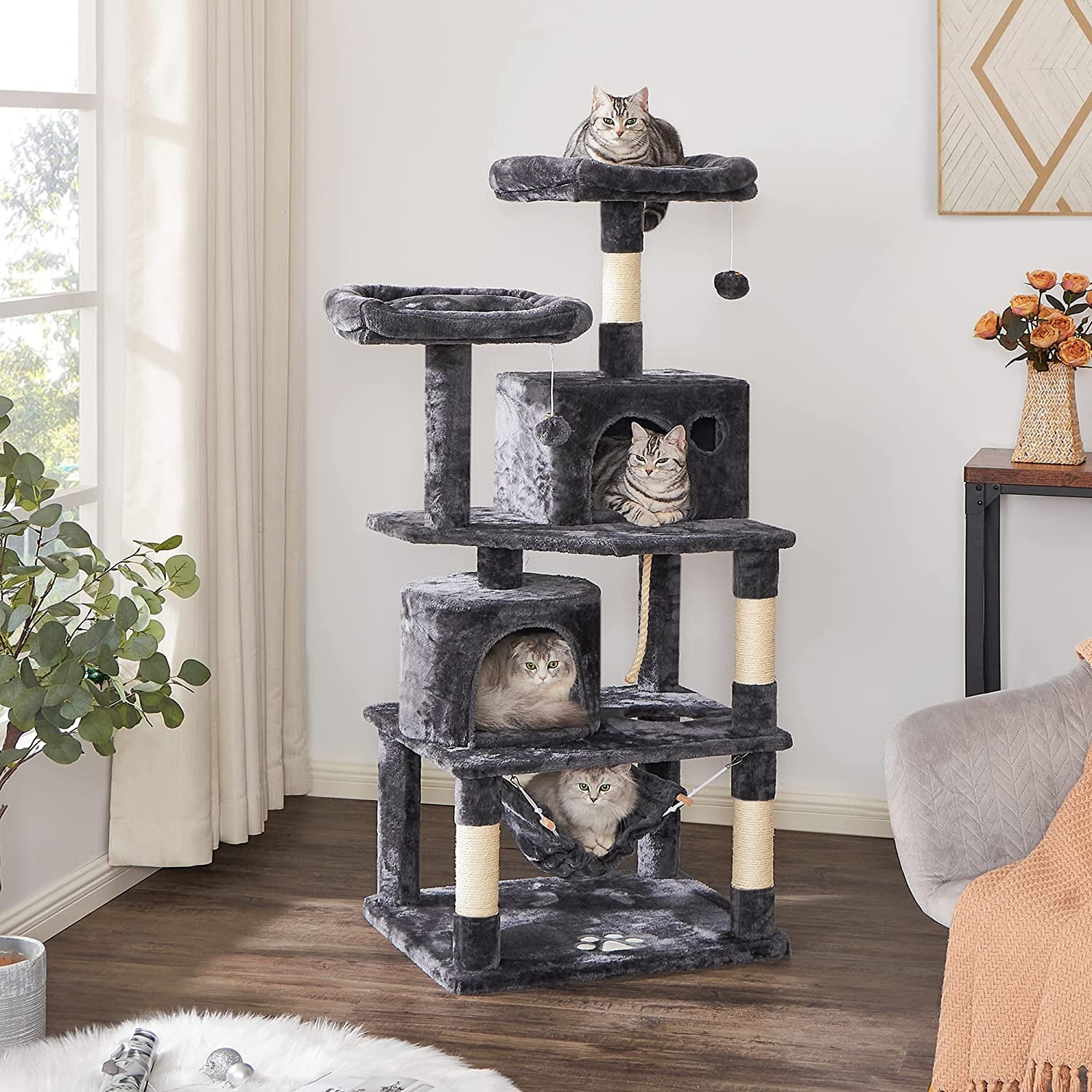 Cat Tower for Indoor Cats, Kitten Furniture Activity Center, Play House with Sisal Scratching Posts, Perches Hammock 