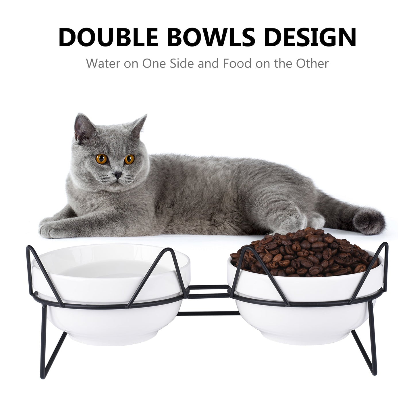 Elevated Cat Bowls, 13 Oz Double Ceramic Pet Bowls with 15 Degree Tilted Raised Stand, anti Vomiting Cat Dish Feeder, Perfect for Cats