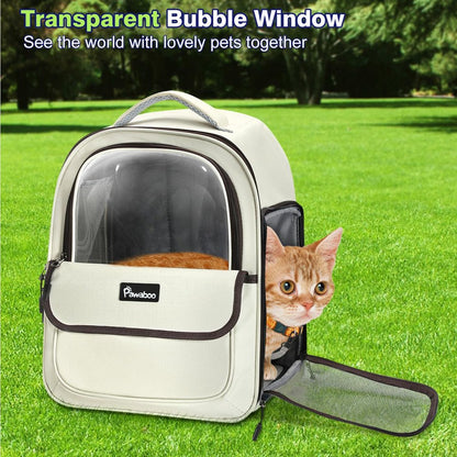 Cat Carrier Backpack, Bubble Backpack Carrier with Transparent PVC, Puppy Carrier Backpack Fits for Travel Hiking Walking Outdoor Use, Comfortable Cat Front Carrier Airline Approved, Beige