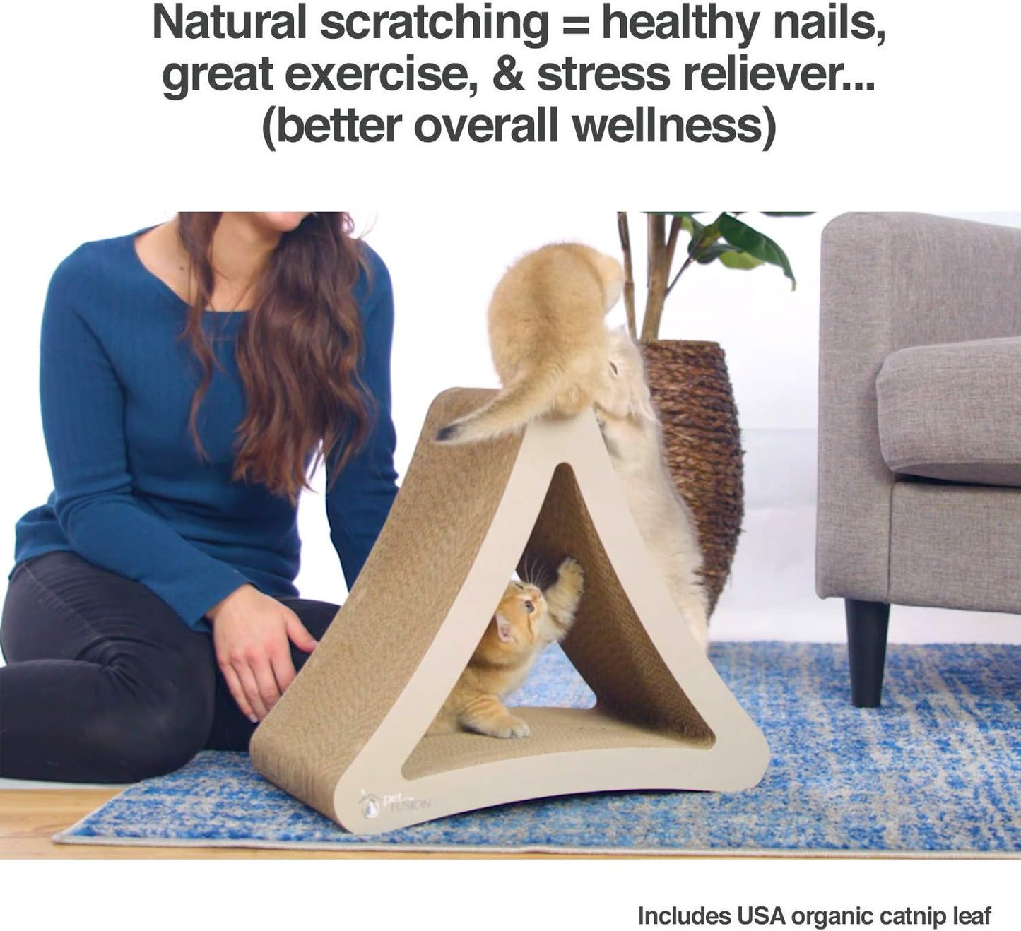 3-Sided Vertical Cat Scratching Post | Multiple Angle Cat Scratching Pad, 6 Usable Sides. Scratch, Play, & Perch | 100% Recyclable Cardboard Cat Lounge