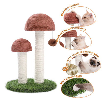 2 Mushrooms Cat Scratching Post 19" Sisal Claw Scratcher for Kittens and Small Cats