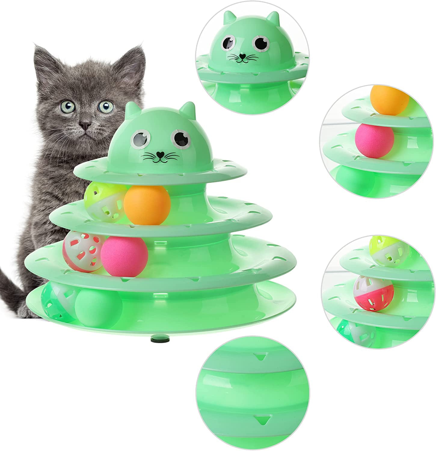 Cat Toy Roller, 3-Level with Six Colorful Balls, Kitten Toys for Indoor Cats