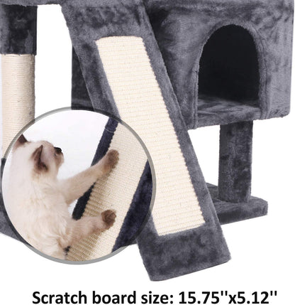 Cat Tree Condo with Sisal Scratching Posts, Scratching Board, Plush Perch and Dual Houses