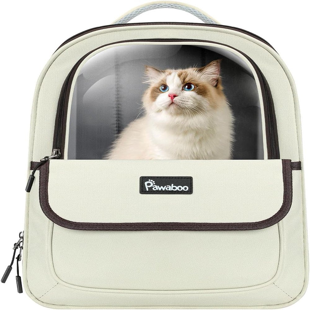 Cat Carrier Backpack, Bubble Backpack Carrier with Transparent PVC, Puppy Carrier Backpack Fits for Travel Hiking Walking Outdoor Use, Comfortable Cat Front Carrier Airline Approved, Beige