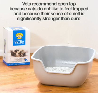 Betterbox Large Litter Box. Pet Safe Non-Stick Coating for Easier Cleaning & Superior Hygiene. Open Top Box Promotes Healthy Usage.