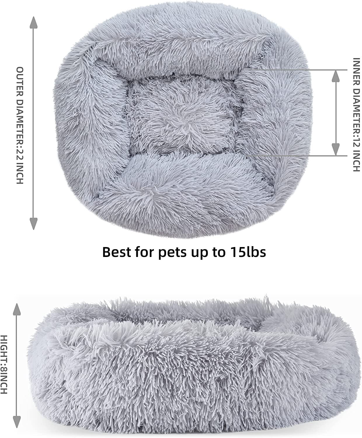 Cat Bed for Indoor Cats, Soft Long Plush Cushion Washable Pet Bed ,Self-Warming Square Cat Bed, Anti-Slip Bottom Cushion 