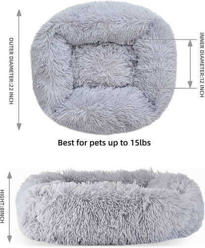 Cat Bed for Indoor Cats, Soft Long Plush Cushion Washable Pet Bed ,Self-Warming Square Cat Bed, Anti-Slip Bottom Cushion 