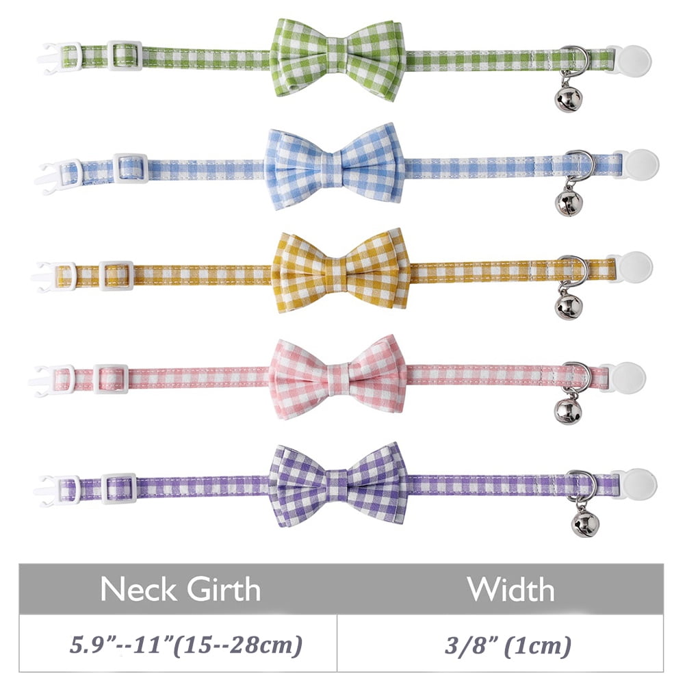 Cat Collar with Bow & Bell, Cute Plaid Patterns Collars