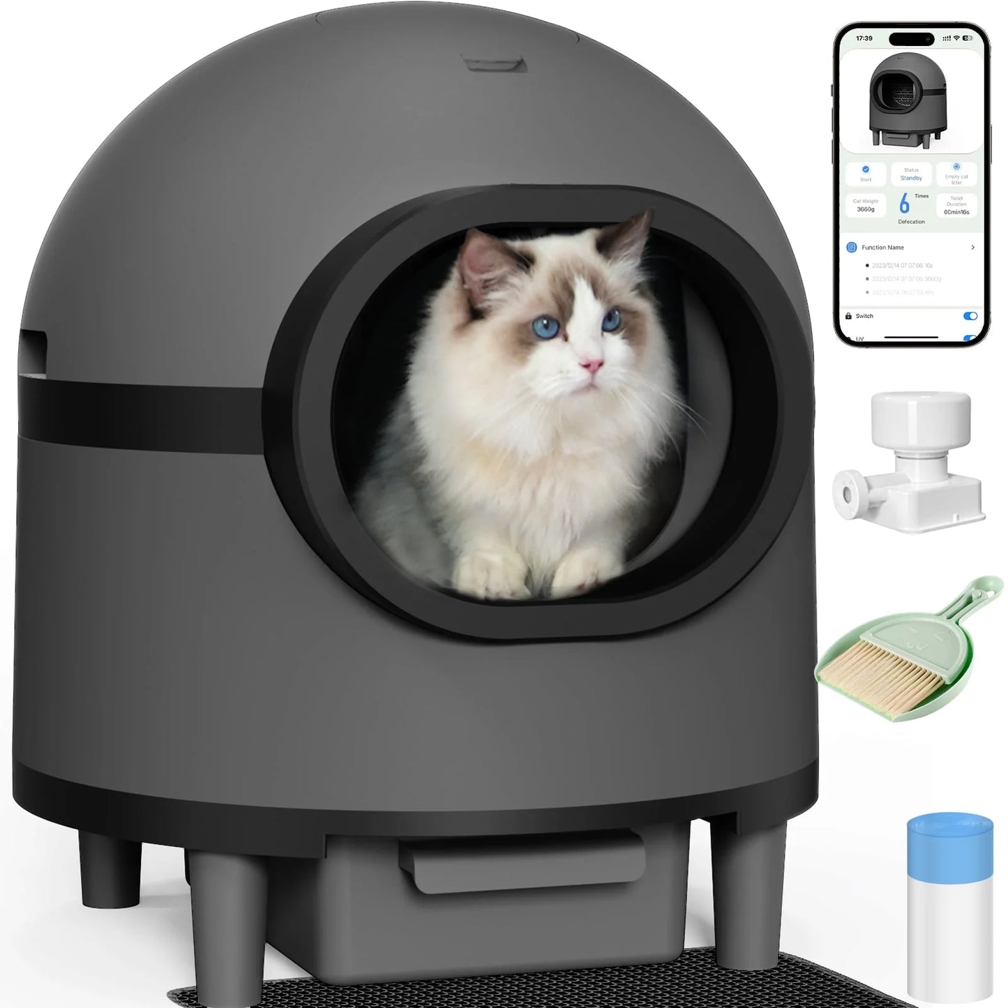 Self Cleaning Cat Litter Box, APP Control Automatic Cat Litter Box for Multiple Cats