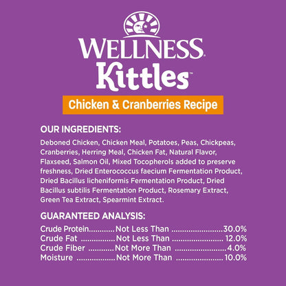 Wellness Kittles Crunchy Natural Grain Free Cat Treats, Chicken & Cranberries Recipe, All Life Stages, 2-Ounce Bag