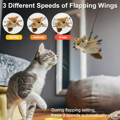 Interactive Cat Toys, Flapping Squirrel for Indoor Cats, Rechargeable, Vivid Chirping