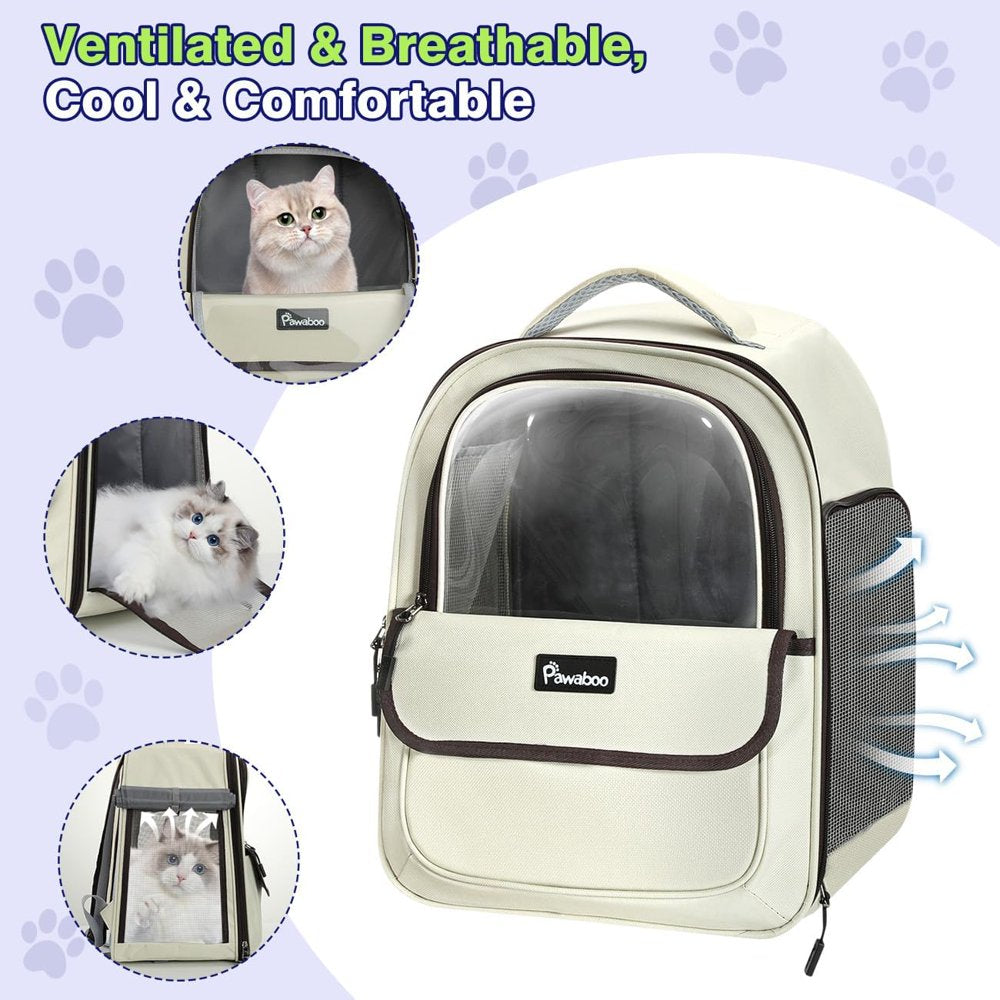 Cat Carrier Backpack, Bubble Backpack Carrier with Transparent PVC, Puppy Carrier Backpack Fits for Travel Hiking Walking Outdoor Use, Comfortable Cat Front Carrier Airline Approved, Beige