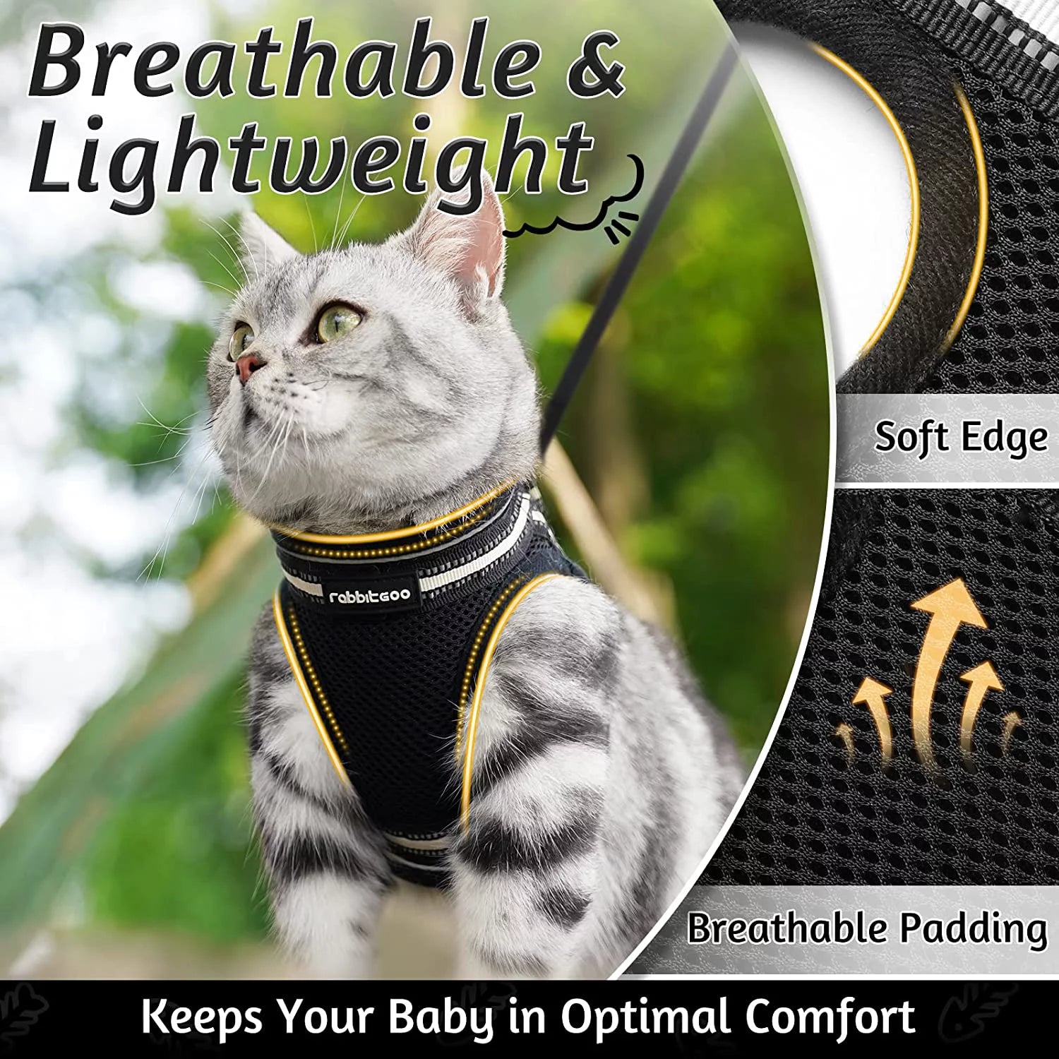 Cat Harness and Leash Set for Walking Escape Proof, Adjustable Soft Kittens Vest with Reflective Strip for Small Cats, Comfortable Outdoor Vest